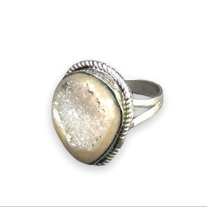 Agate Druzy Silver Tone Ring